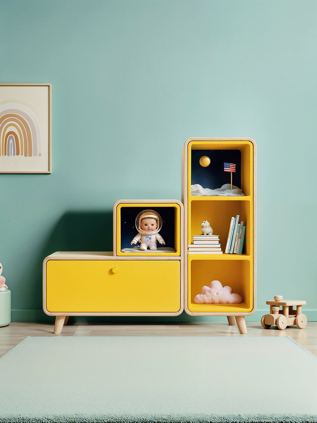 Stepped Storage Shelf with Drawer-2